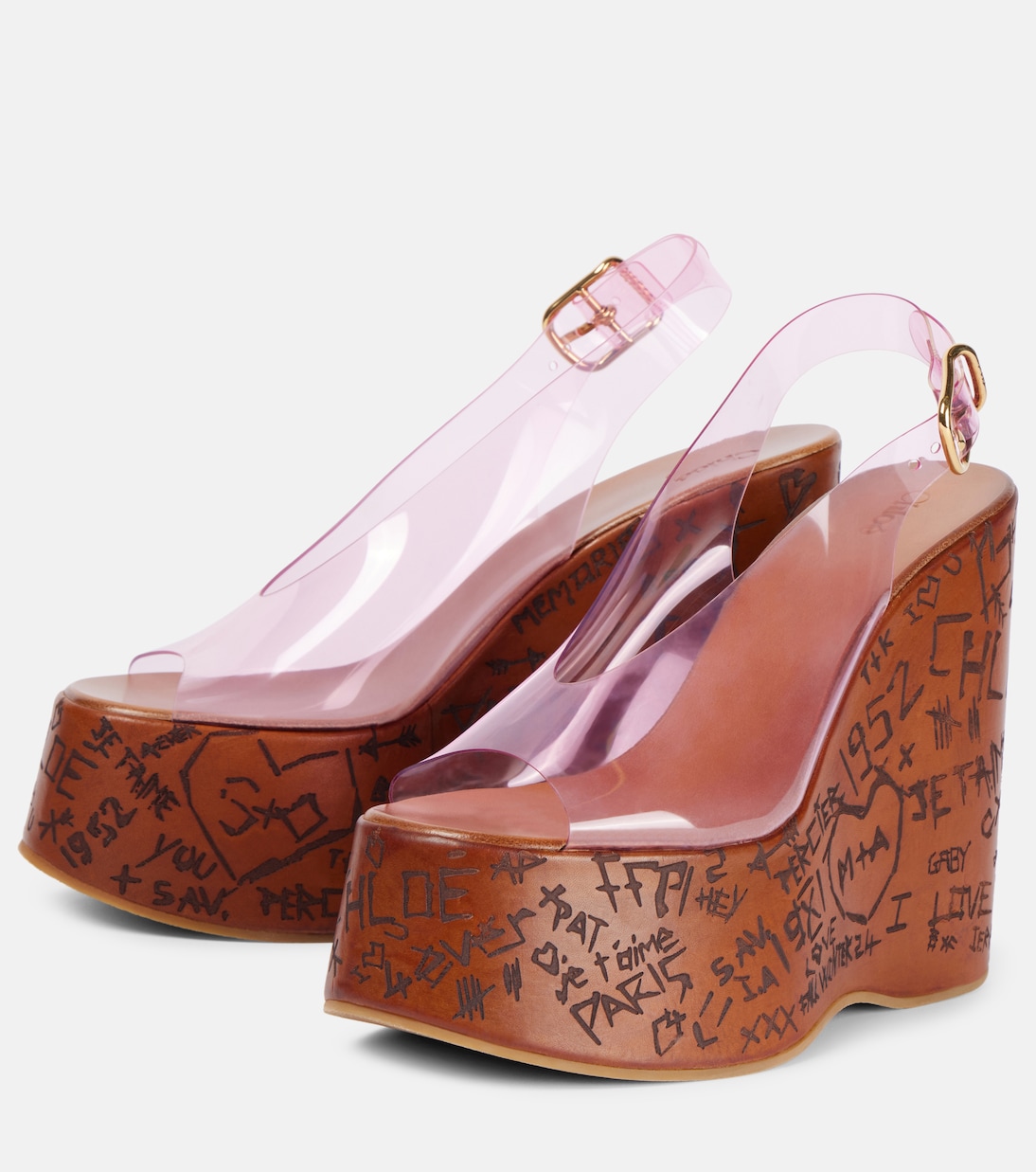 Сандалии Maxime из ПВХ с открытой пяткой и танкеткой Chloé, Pink Fizz — фото 4