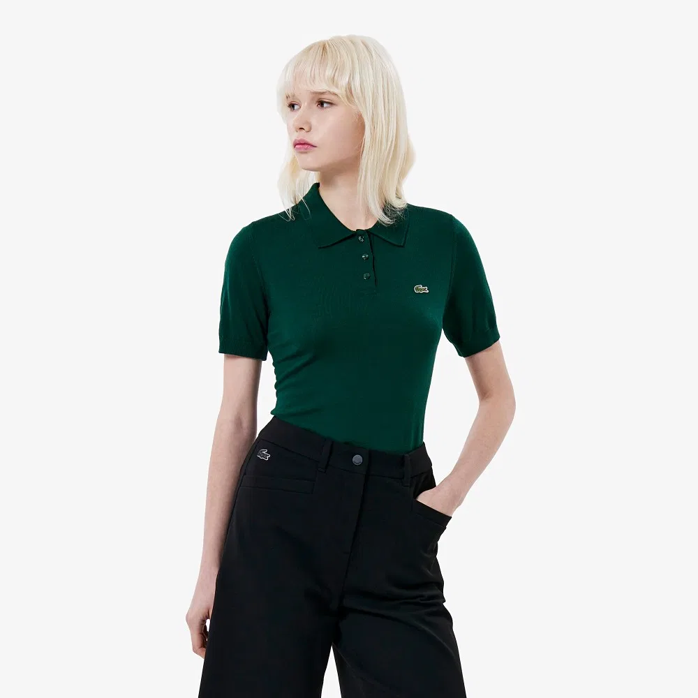 Свитер-поло Lacoste, мягкая шерсть, зеленый