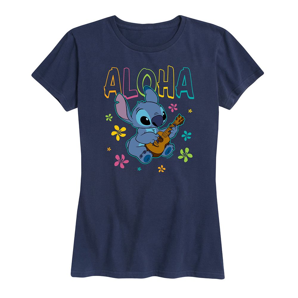 

Женская футболка с рисунком Aloha Stitch Disney's Lilo & Stitch, темно-синий