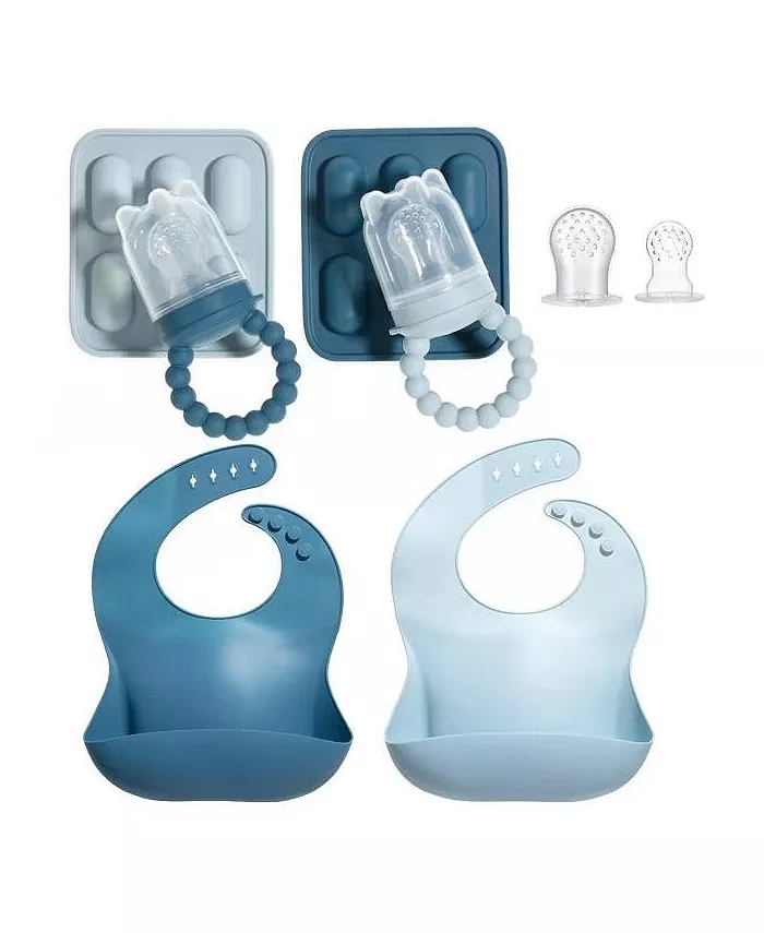

Набор силиконовых ниблеров и слюнявчиков для малышей - незаменимые аксессуары для первого прикорма, бережные для десен, без BPA, легко моются Sperric, синий