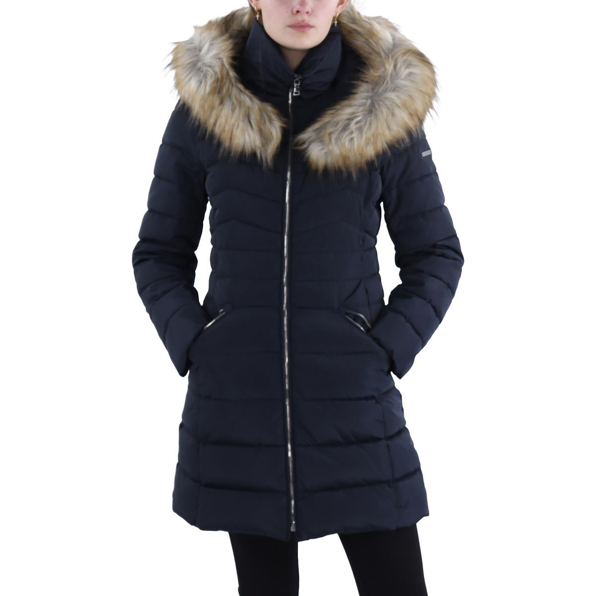 

Женская стеганая куртка с капюшоном и отделкой из искусственного меха Laundry by Shelli Segal, цвет petrol