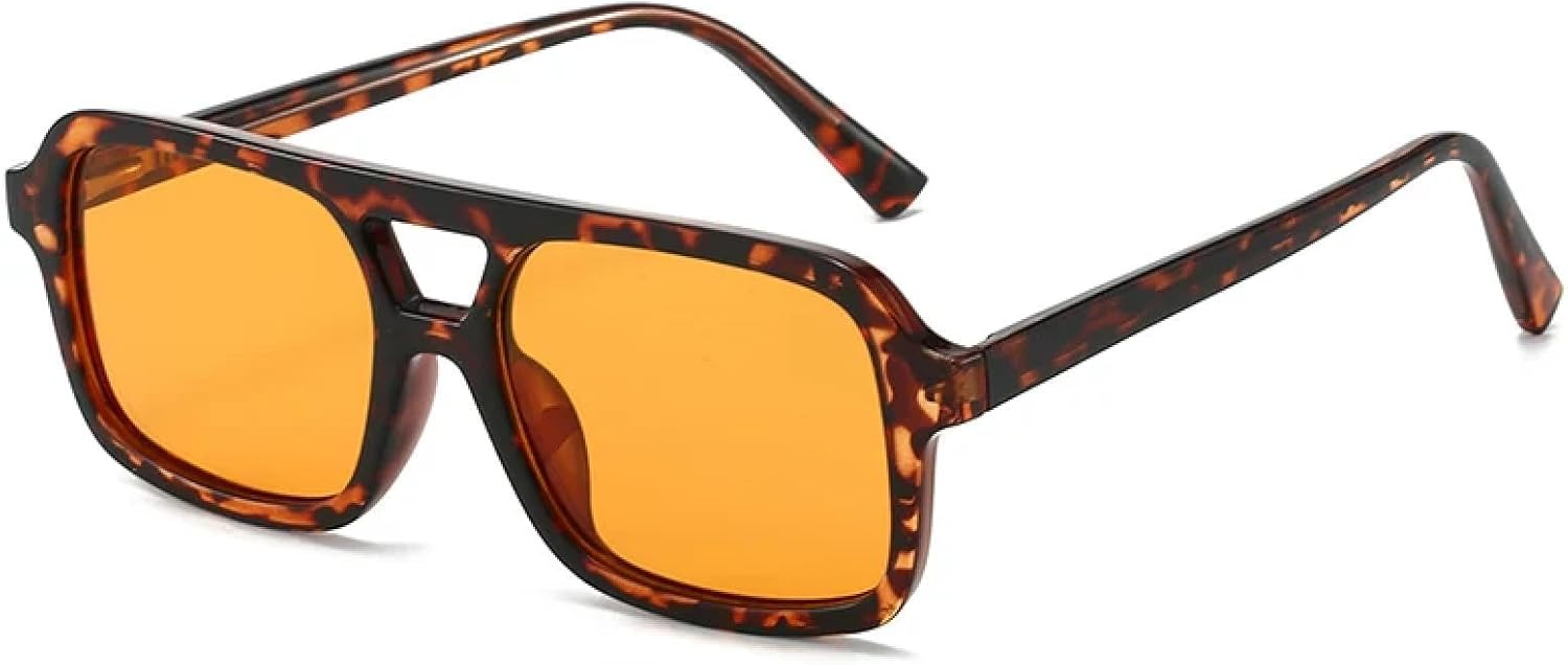 

Ретро-солнцезащитные очки с двойной перемычкой для женщин, роскошные, модные, прозрачные, конфетные оттенки, защита от УФ-излучения UV400. Модные солнцезащитные очки для мужчин TVTBBVV, Leopard Orange