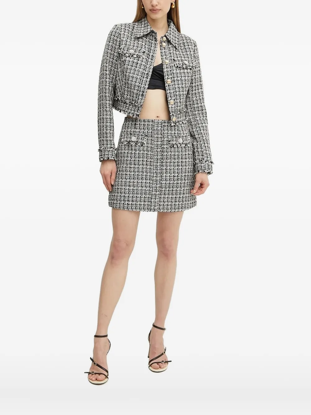 

Украшенный твидовый пиджак GUESS USA, черный