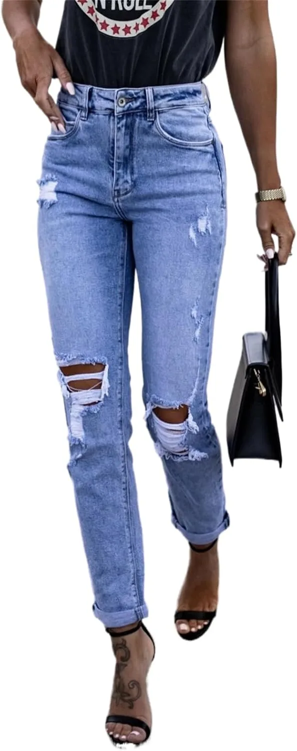 

Женские джинсы с высокой талией и рваными деталями Gold Toucher