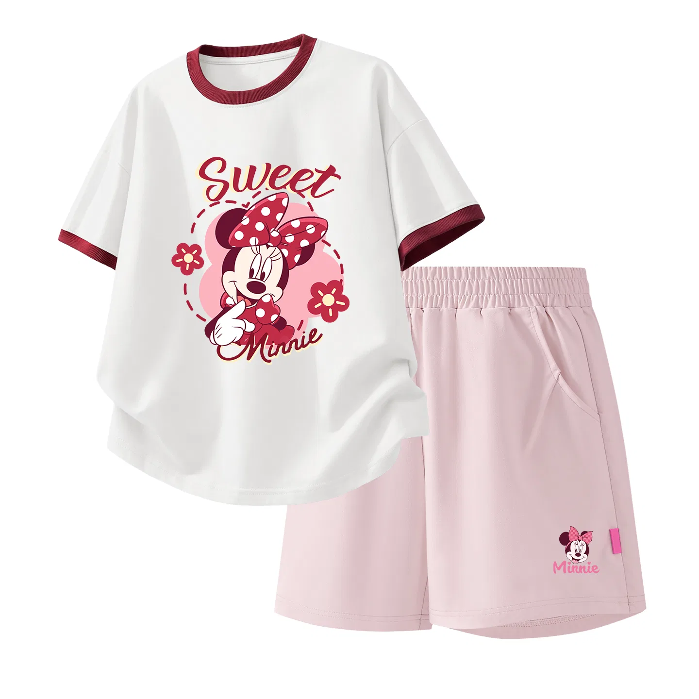 Детская повседневная спортивная футболка с круглым вырезом Disney, Di Flower Girl Garnet Red+Di Headband K_Bottom Right Milk Gluten Free