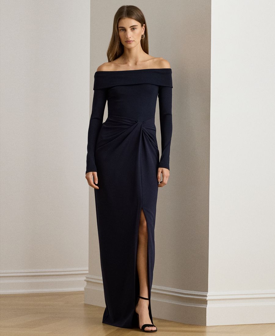 

Женское трикотажное платье в рубчик с открытыми плечами Lauren Ralph Lauren, Lighthouse Navy