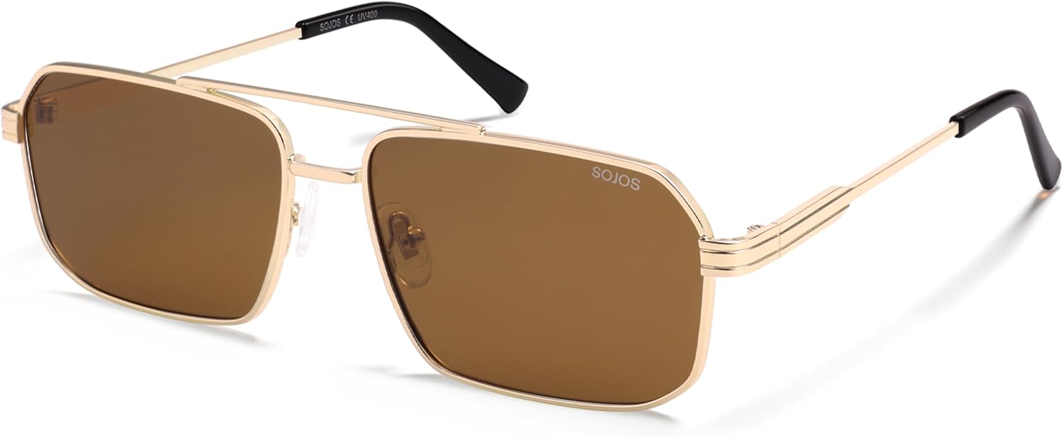 

Солнцезащитные очки SOJOS Retro Polarized Square для женщин и мужчин, винтажные, с большой двойной перемычкой, защитой от УФ-излучения и металлическим корпусом, модель SJ1246, Gold/Brown