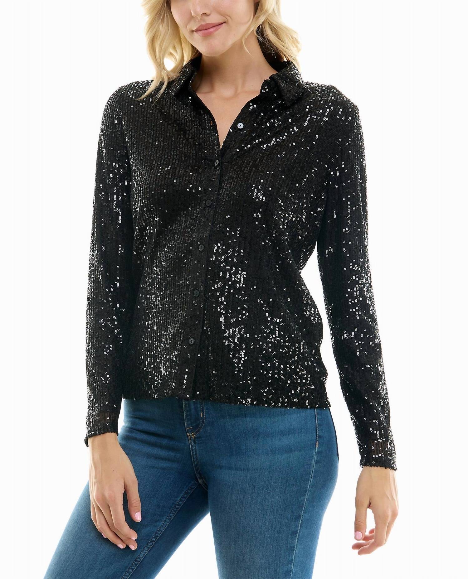 

Рубашка Nora Sequin Button Front, цвет Very Black Nicole Miller