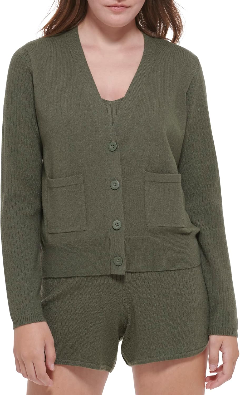 

Женский свитер Calvin Klein с передним карманом и застежкой на пуговицы, Thyme