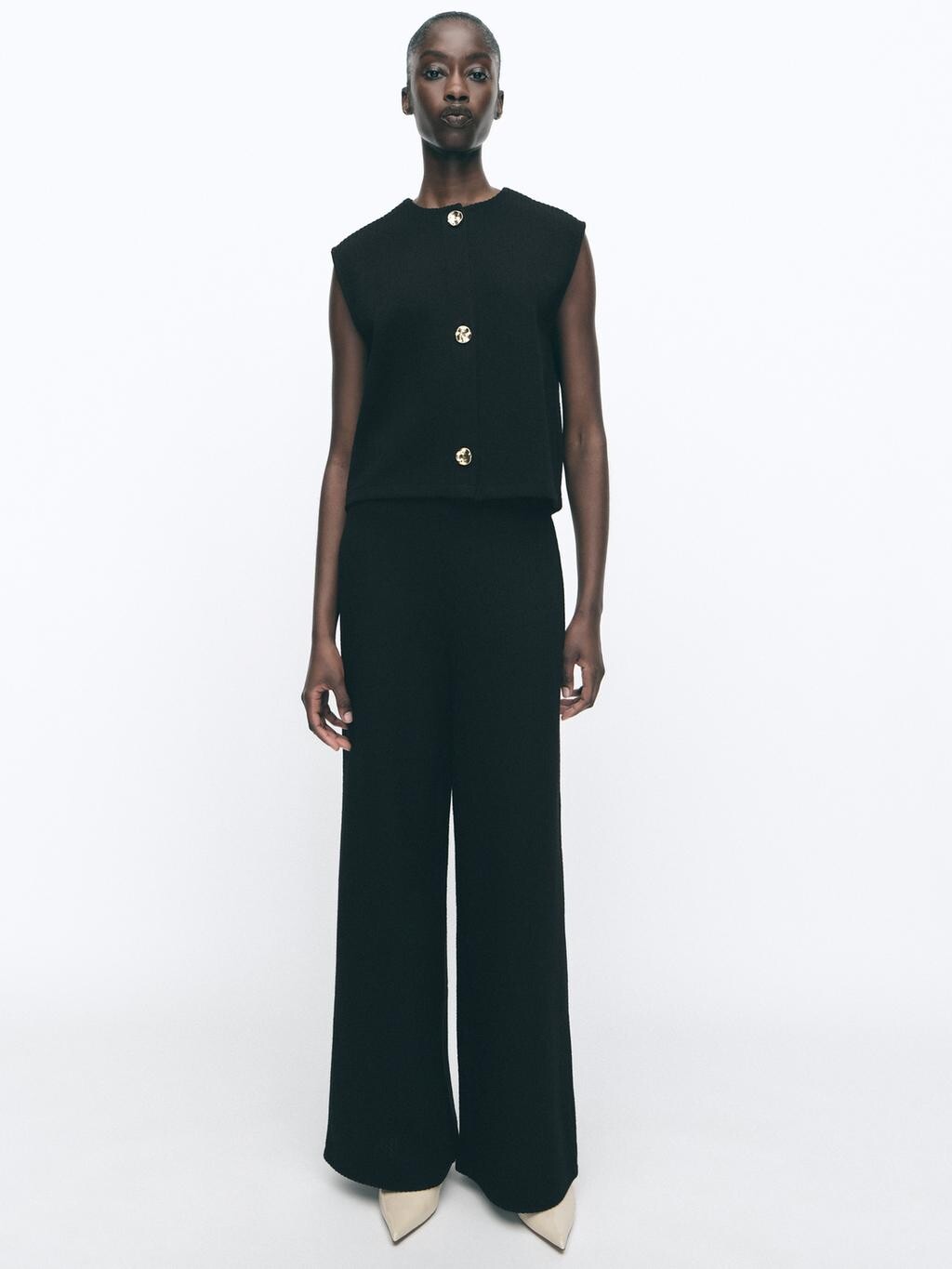 

Широкие брюки с текстурным плетением ZARA, черный