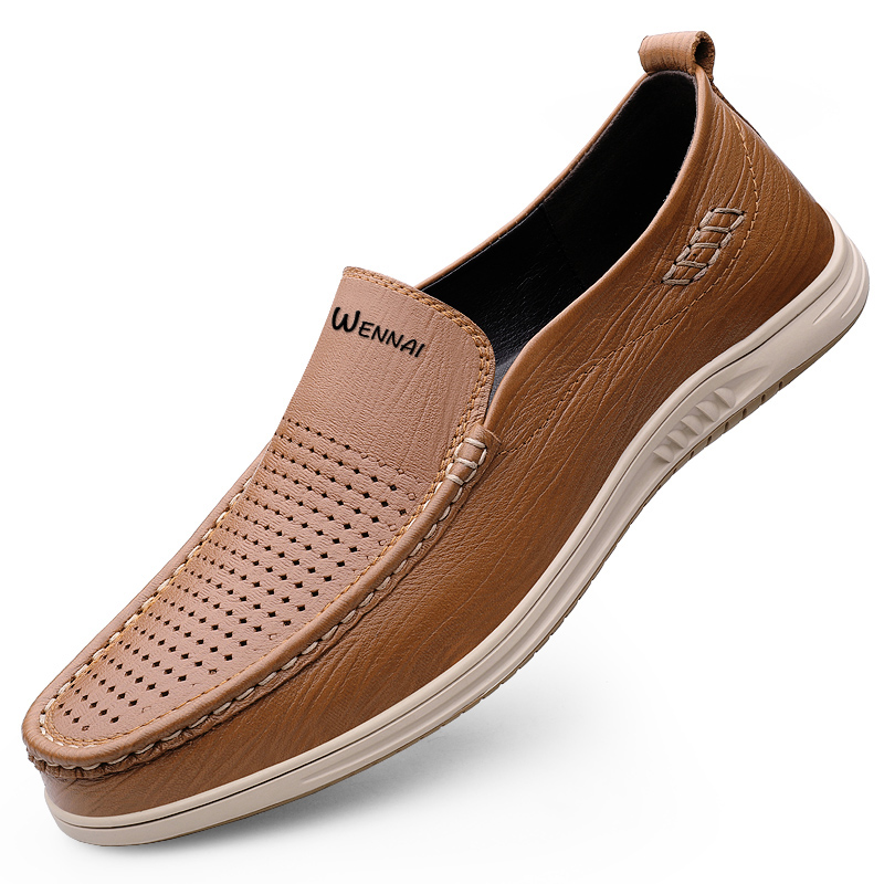 Wen Nai Мужские повседневные туфли хаки с перфорацией, цвет Khaki Perforated — фото 4
