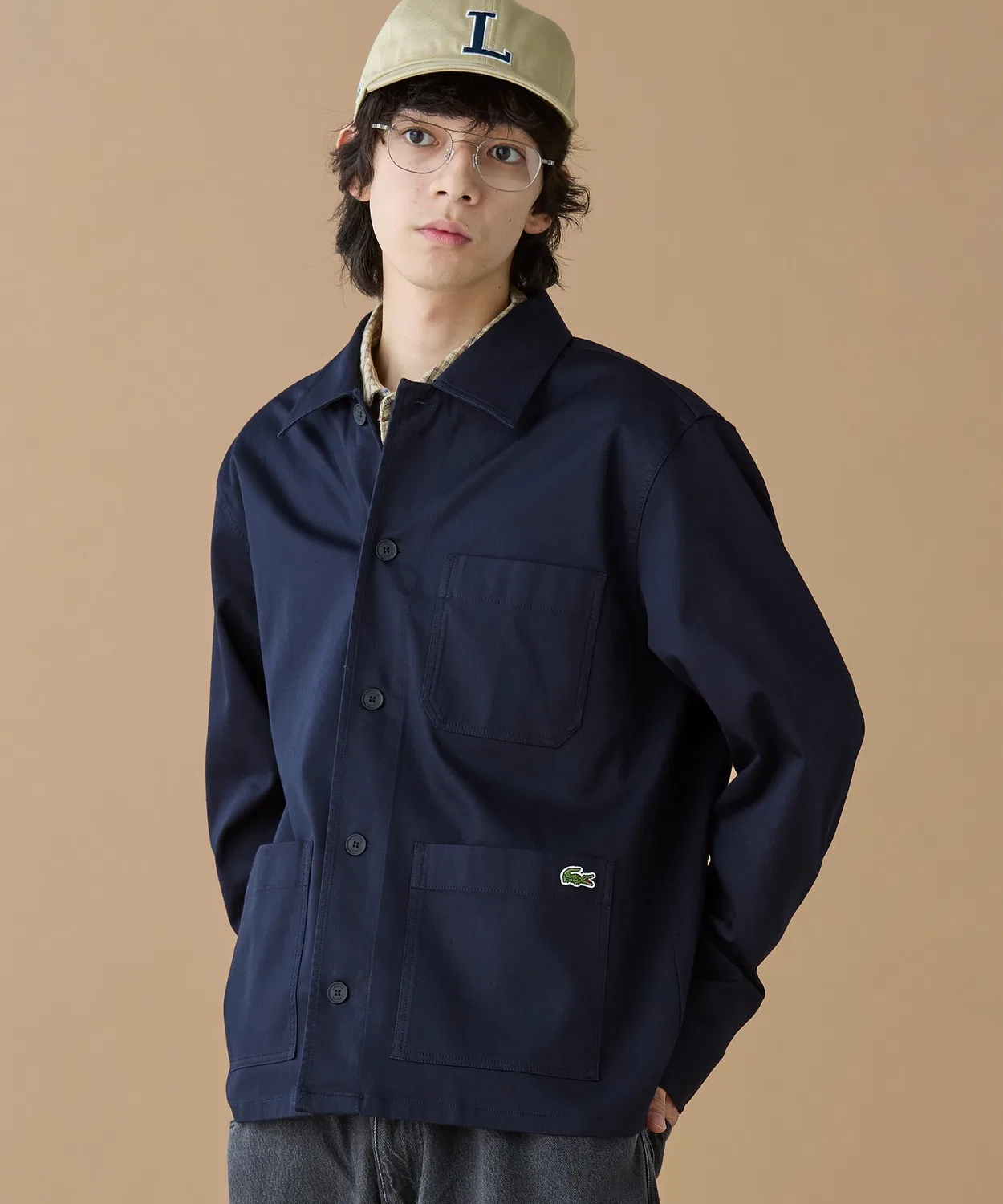 Куртка-рубашка Lacoste oversize fit, вельвет, тёмно-синяя — фото 4