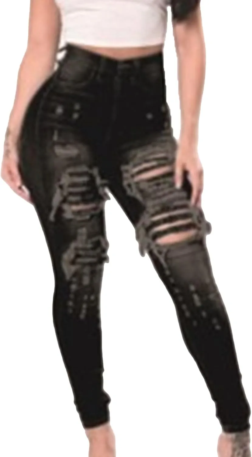 

Женские джинсы JEKE-DG Destroyed Skinny High Waist с эффектом потертостей