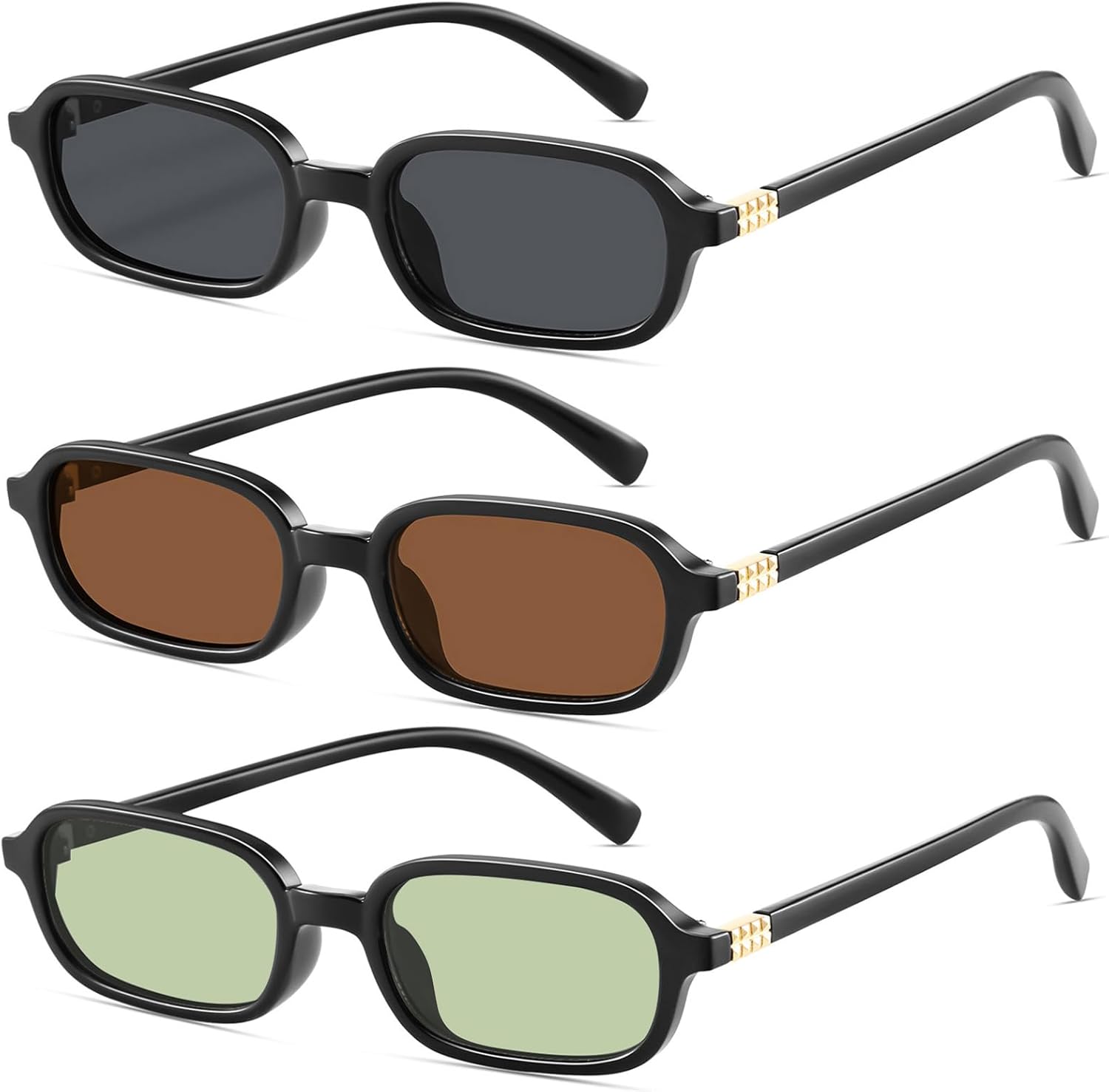 

Ретро прямоугольные солнцезащитные очки для женщин, узкие, модные, небольшие, в стиле 90-х, квадратная оправа, защита от УФ-излучения YMRFW, 3pack（black/Gray+black/Brown+black/Light Green）