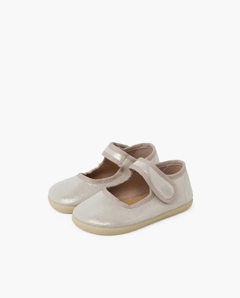 Детские балетки Barefoot с блестящей липкой лентой Pisamonas, Plata Mate — фото 3