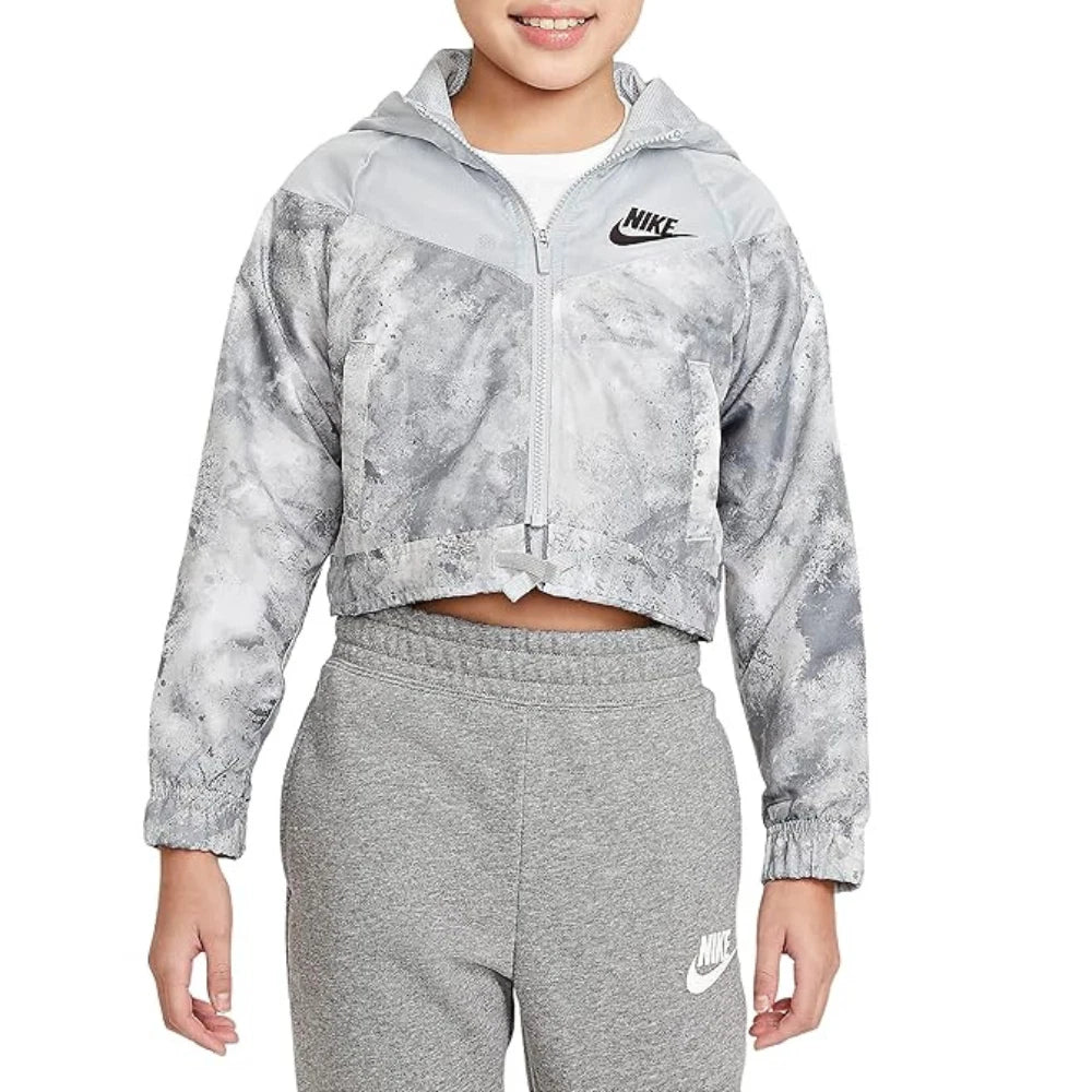 

Детская ветровка Nike Windrunner, дымчато-серый, на молнии, укороченная, спортивная, RED516