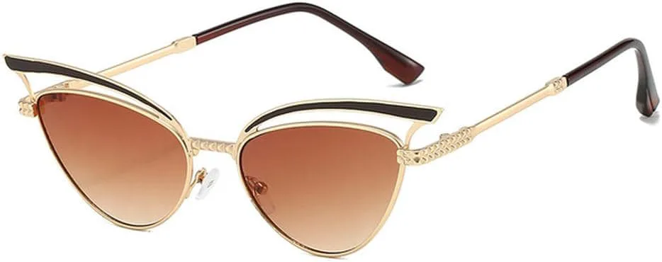 

Ретро-солнцезащитные очки «кошачий глаз» для женщин, металлическая оправа, стильные, модные, для активного отдыха, роскошные, маленькие, черные LVTFCO, Gold Brown