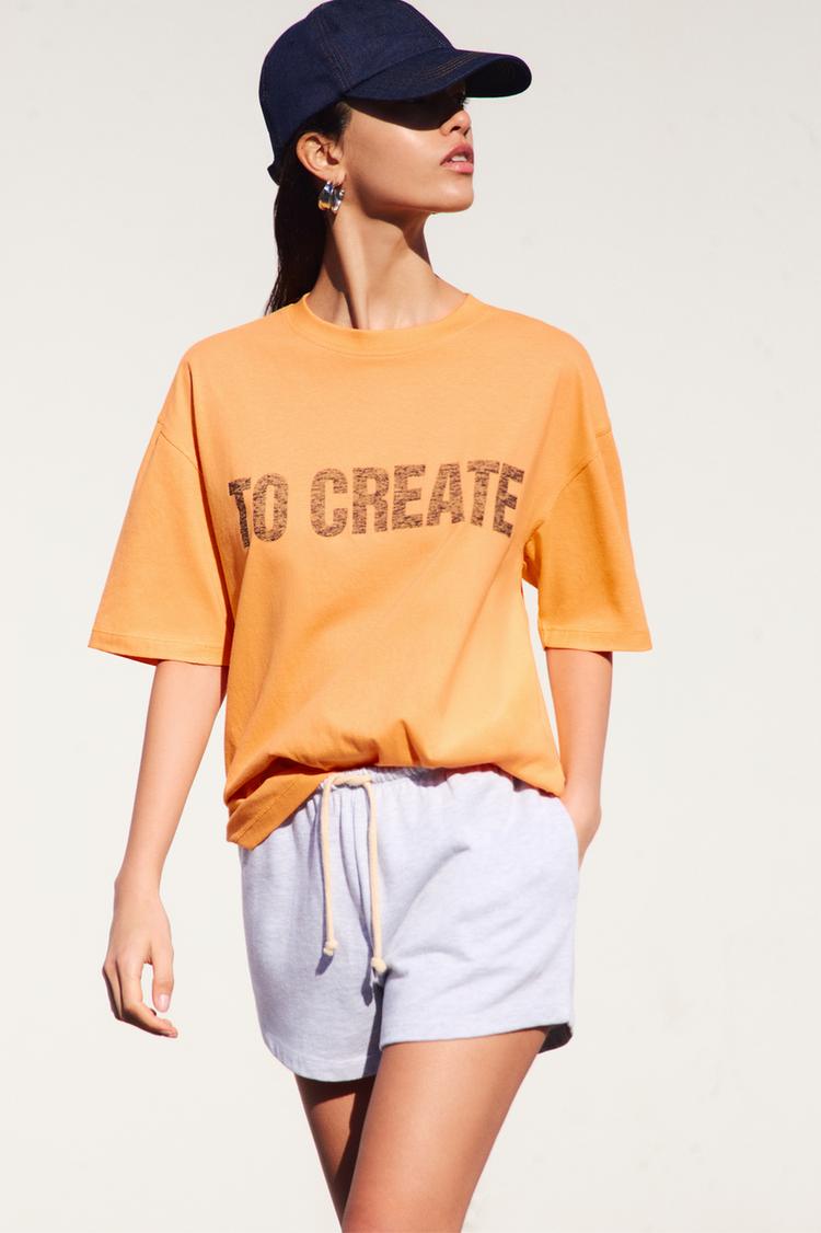 

Оранжевая футболка с лозунгом Pull And Bear, оранжевый