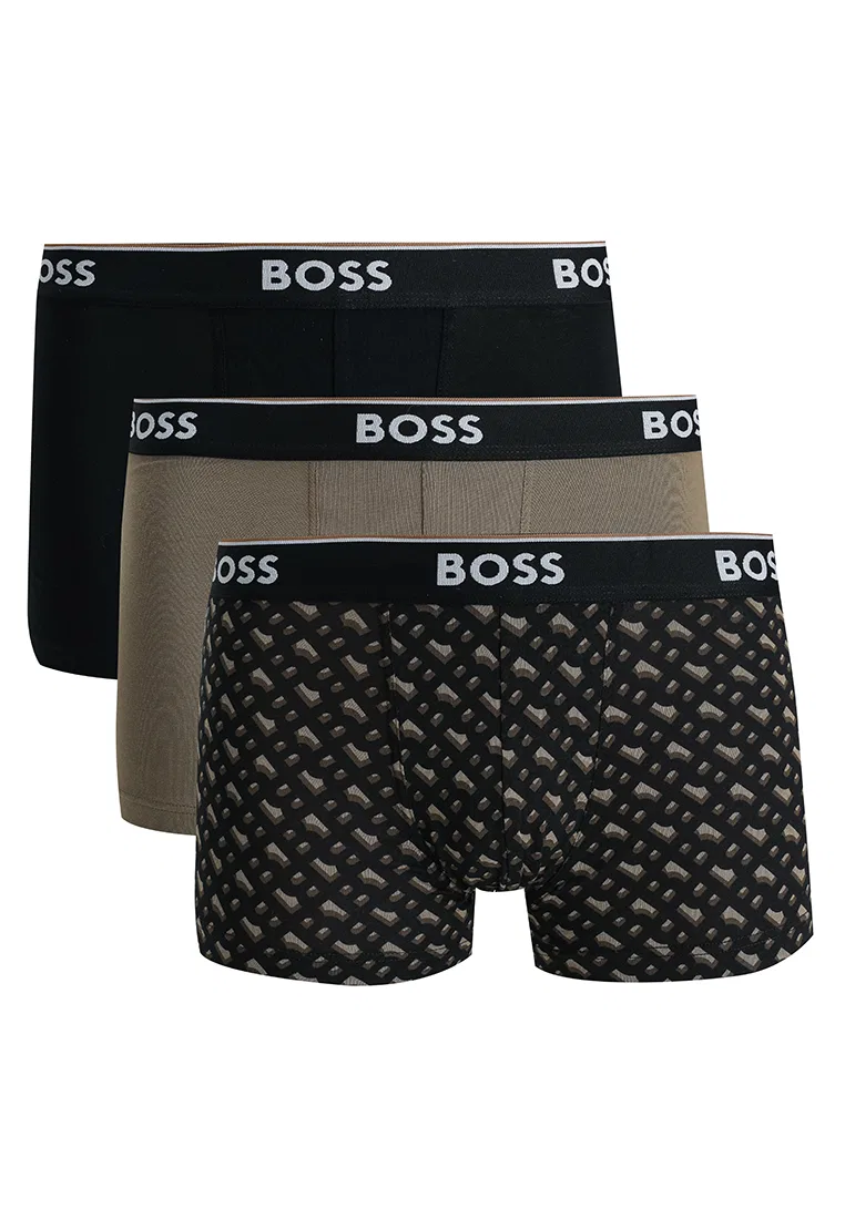 Трусы, 3 шт., логотип на поясе, BOSS Bodywear, черный/бежевый