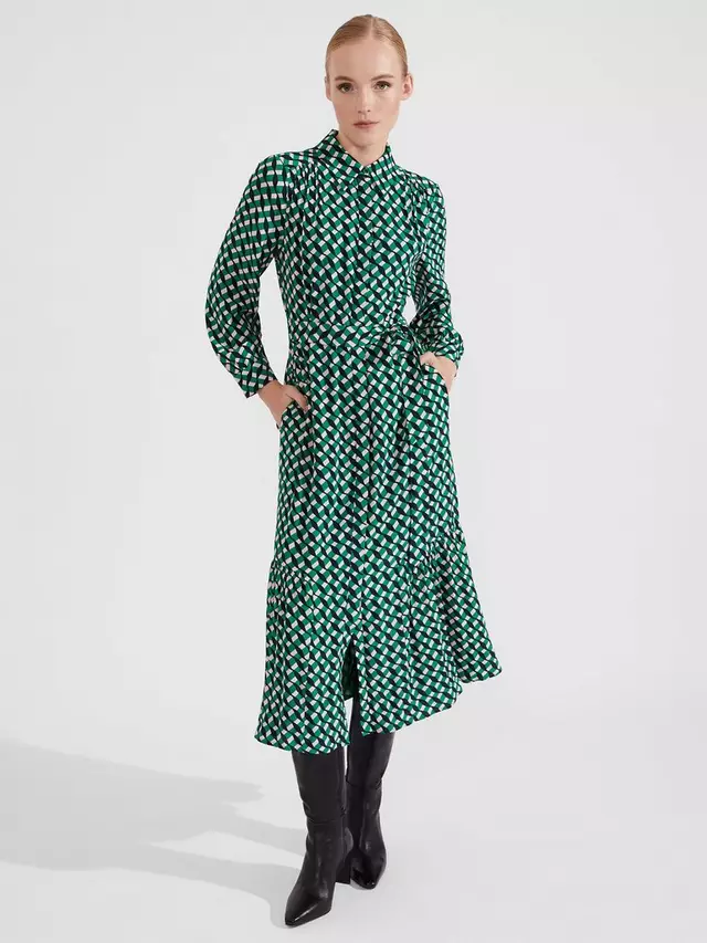 

Платье Hobbs Petite Emberly Geometric Print Midi Shirt, цвет green/multi