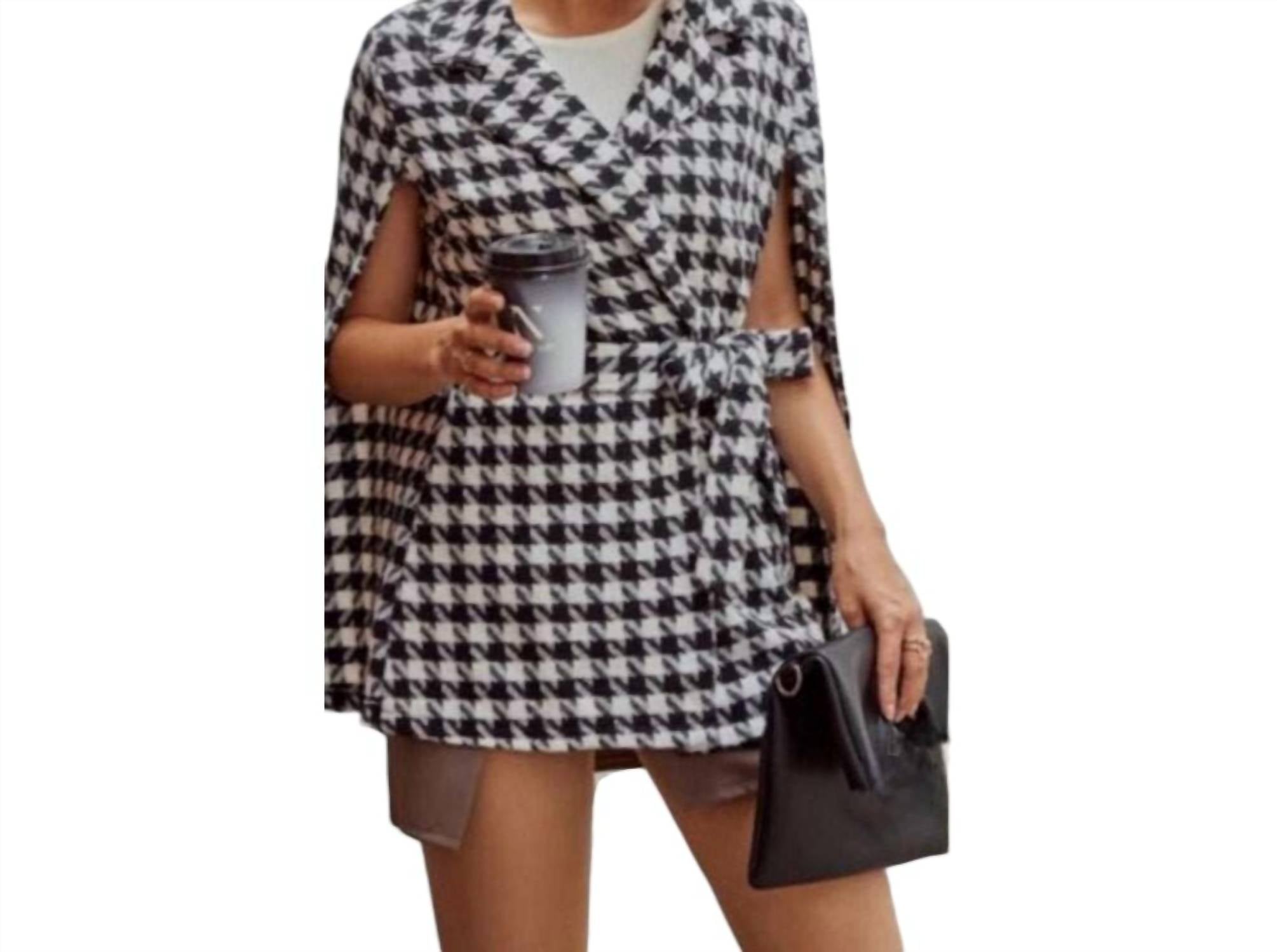 

Пледовый миди-пальто в черно-белую клетку Kara and Kate