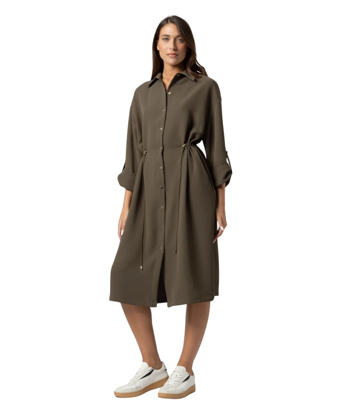 

Повседневное платье-рубашка с рукавами три четверти и застежкой на пуговицы. Kocca, зеленый