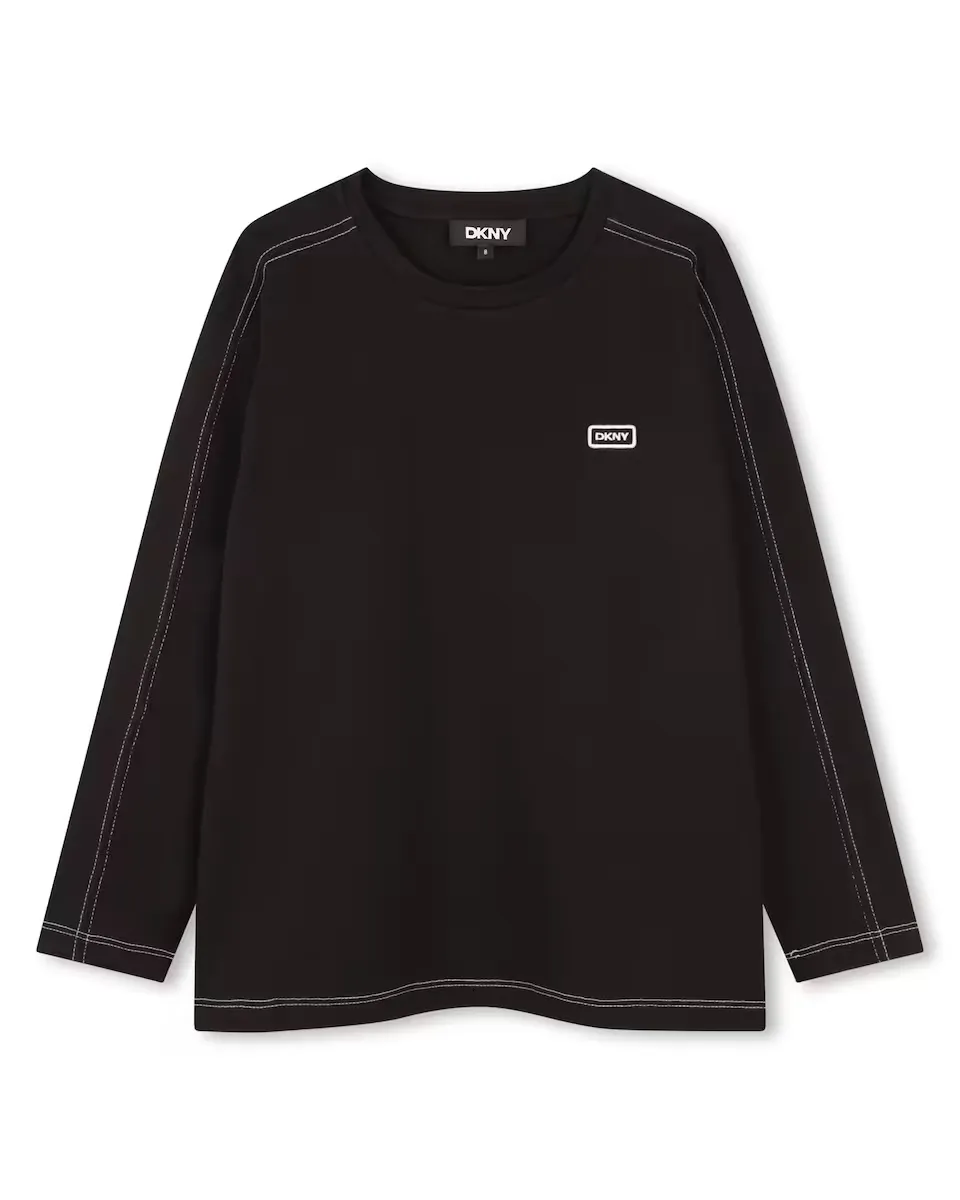 

Футболка для девочек с длинными рукавами из 100% хлопка DKNY, черный