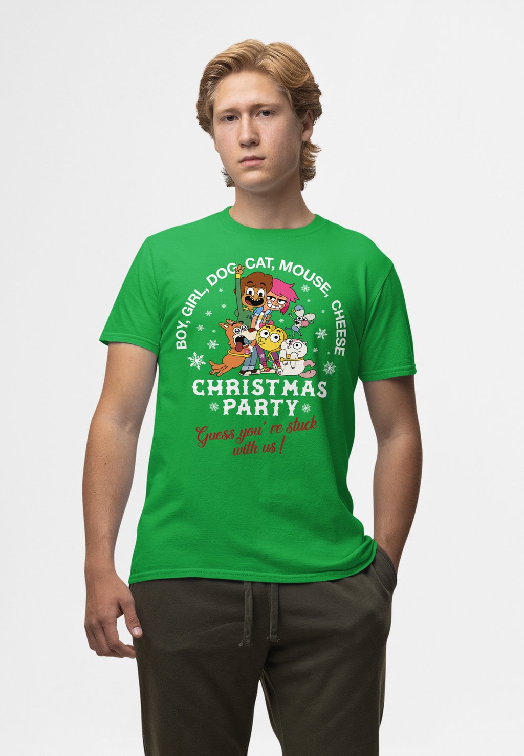 

Футболка с принтом DOG CAT MOUSE CHEESE CHRISTMAS PARTY Henry Tiger, зеленый