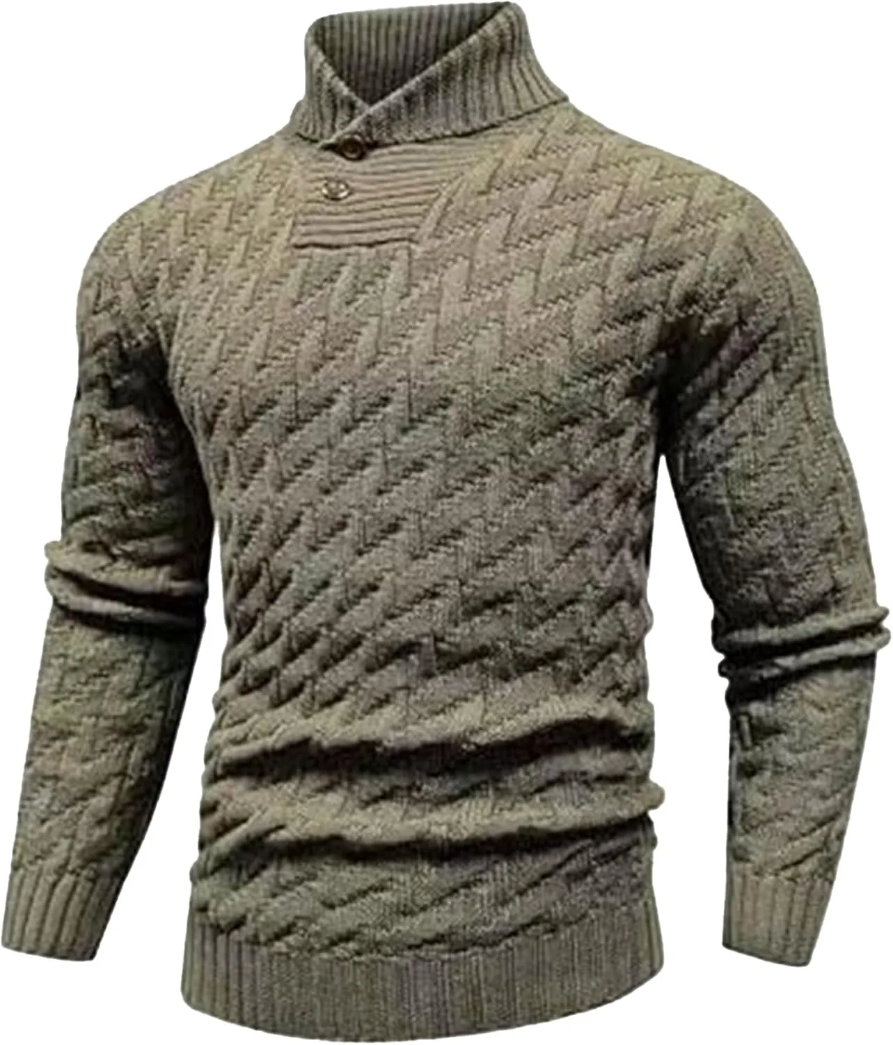 

Мужской свитер с воротником-шалью и кабельной вязкой DGHM-JLMY