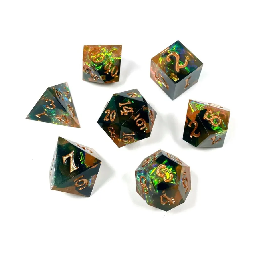 

Поликомплект — осколок янтаря (7), Dice - Sharp Edge Resin (Easy Roller Dice)