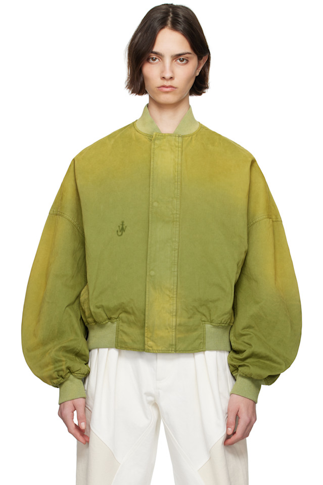 

Расклешенная хлопковая куртка-бомбер Jw Anderson, зеленый