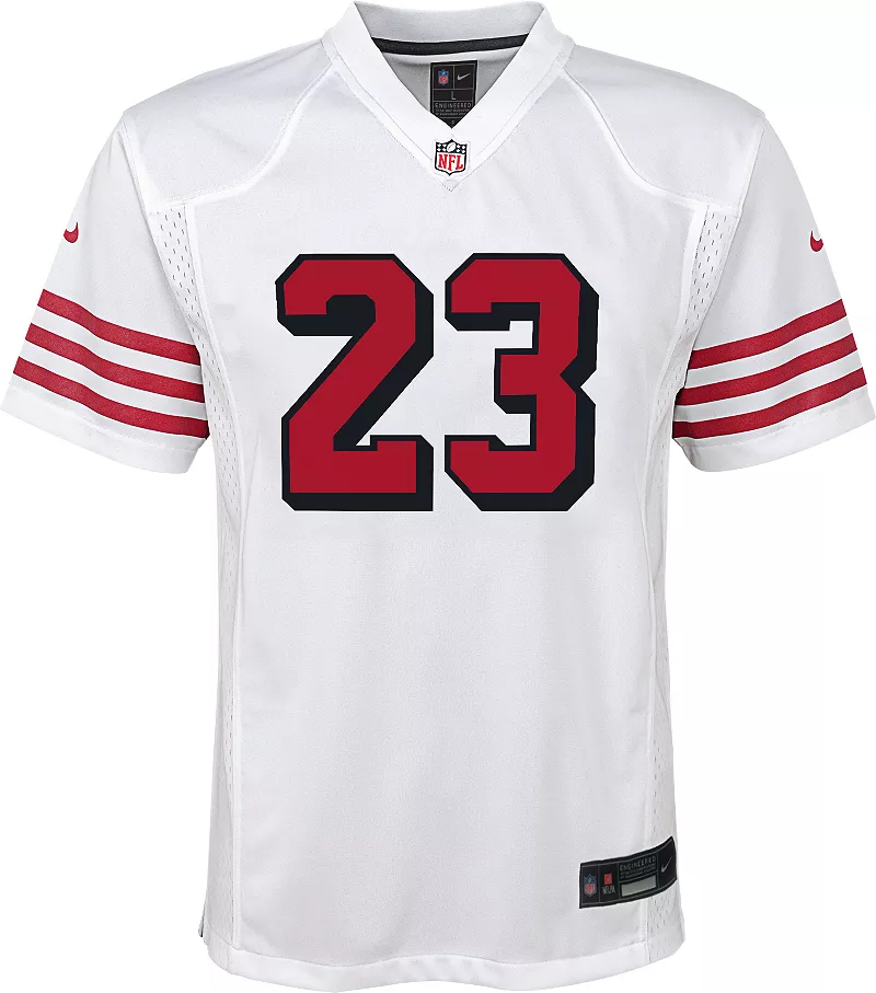 Nike Youth San Francisco 49ers Кристиан Маккефри # 23 Альтернативная белая игровая майка — фото 3