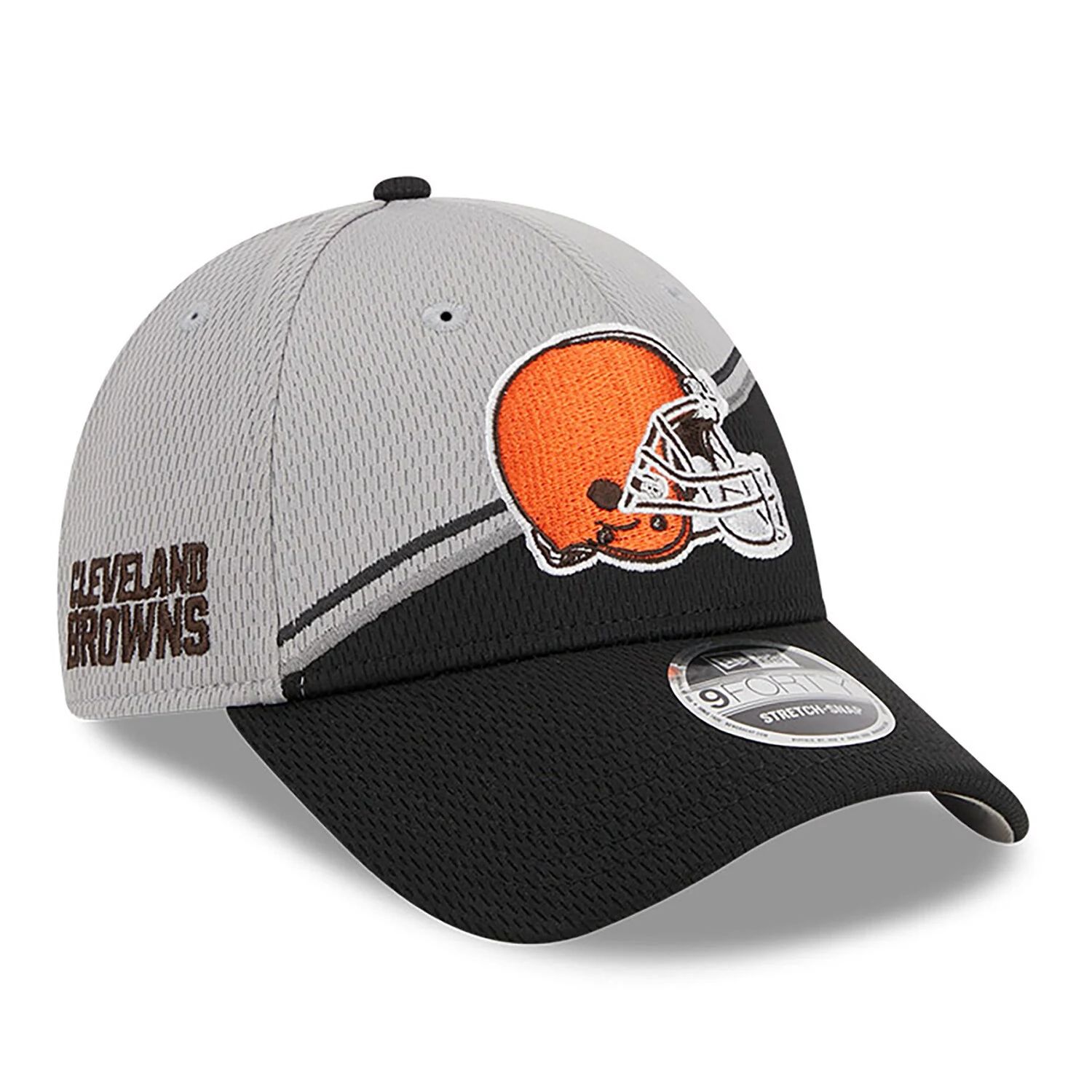 

Мужская регулируемая кепка New Era серо-черная Cleveland Browns 2023 Sideline 9FORTY