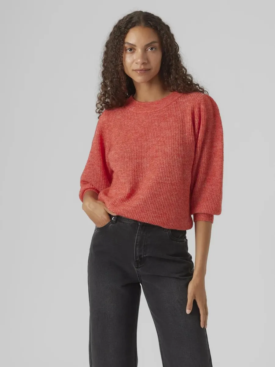 

Вязаный свитер Vero Moda "VMVIGGA 3/4 RIB PULLOVER GA BOO REP", цвет Cayenne Detail:Melange
