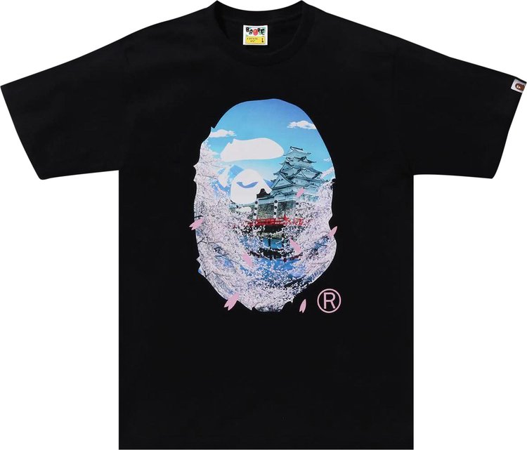 

Футболка BAPE Sakura Photo Ape Head 'Black', черный