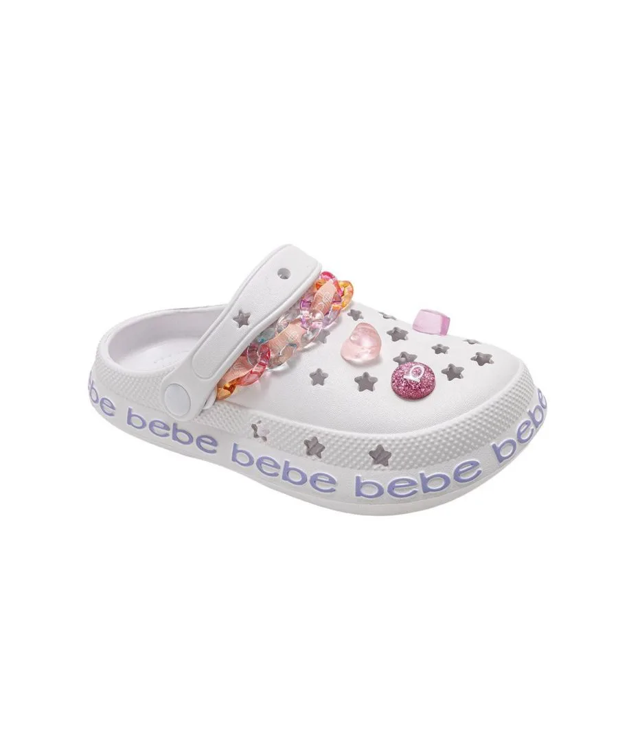 Детские сабо из ЭВА с цепочкой, лентой из грогрена с логотипом и подвесками Bebe, белый