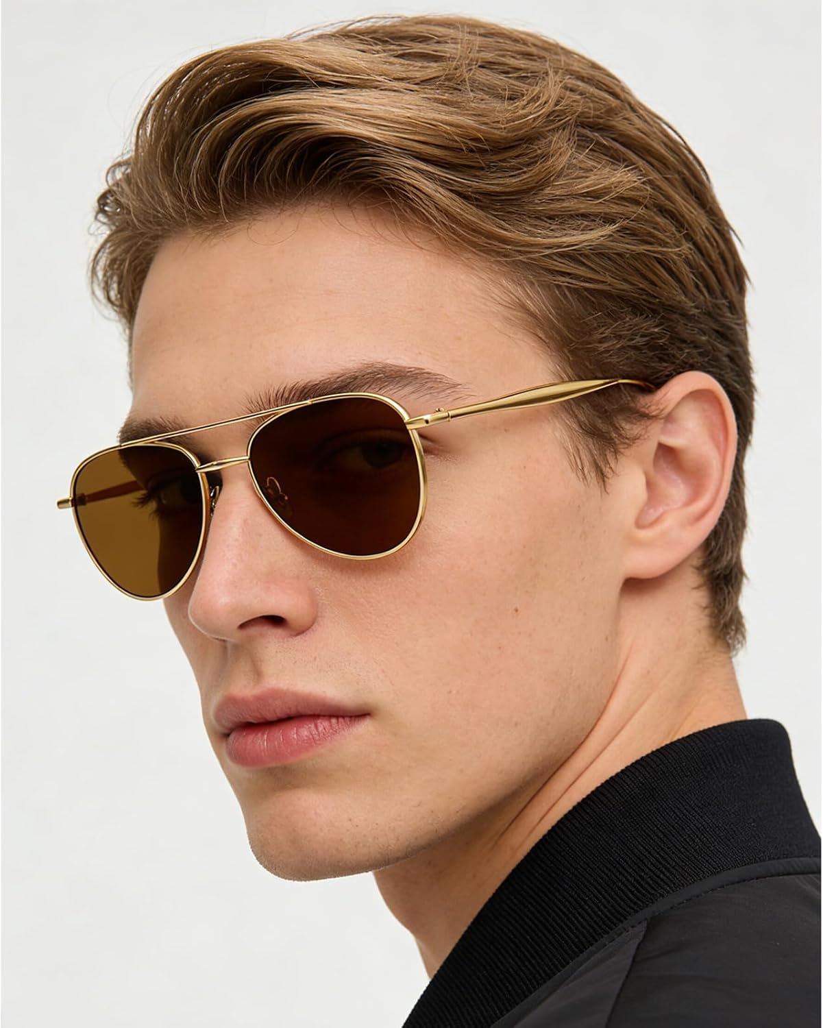 

Солнцезащитные очки LJCZKA в стиле ретро «пилот» для женщин и мужчин, модель 70-х годов, с двойной перемычкой, винтажная металлическая оправа, защита от УФ-излучения UV400, Gold Brown