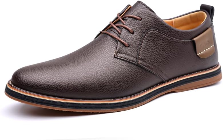 

Мужские повседневные кожаные оксфорды с шнуровкой, дышащие и удобные кожаные туфли, подходящие для деловой работы, офисного официального стиля и активного отдыха на улице Lhyxu, коричневый