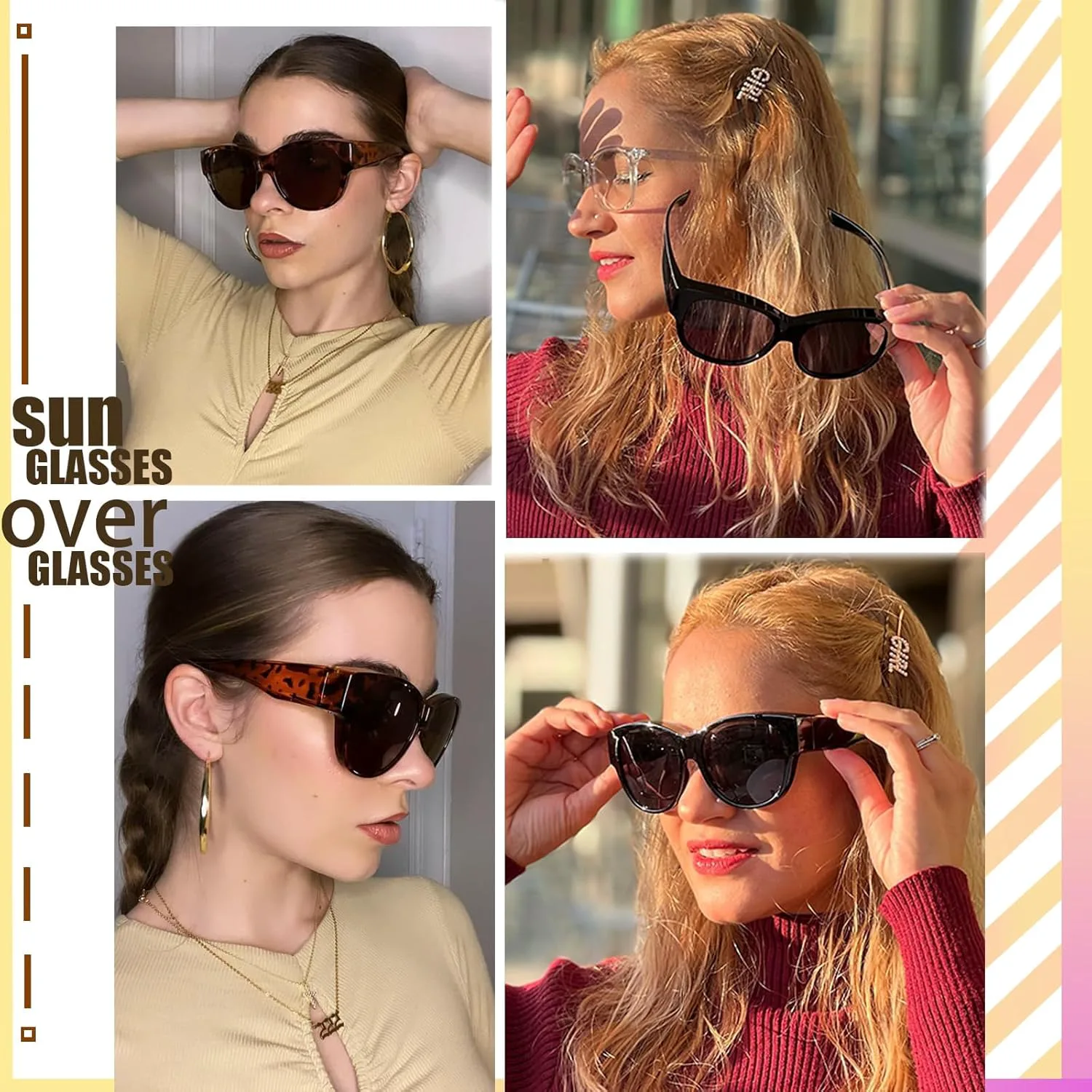 

Солнцезащитные очки GEGURI Fit Over Glasses с поляризацией, для женщин и мужчин, стильный дизайн «кошачий глаз», 100% защита от УФ-излучения, 01 Black Frame Grey Lens