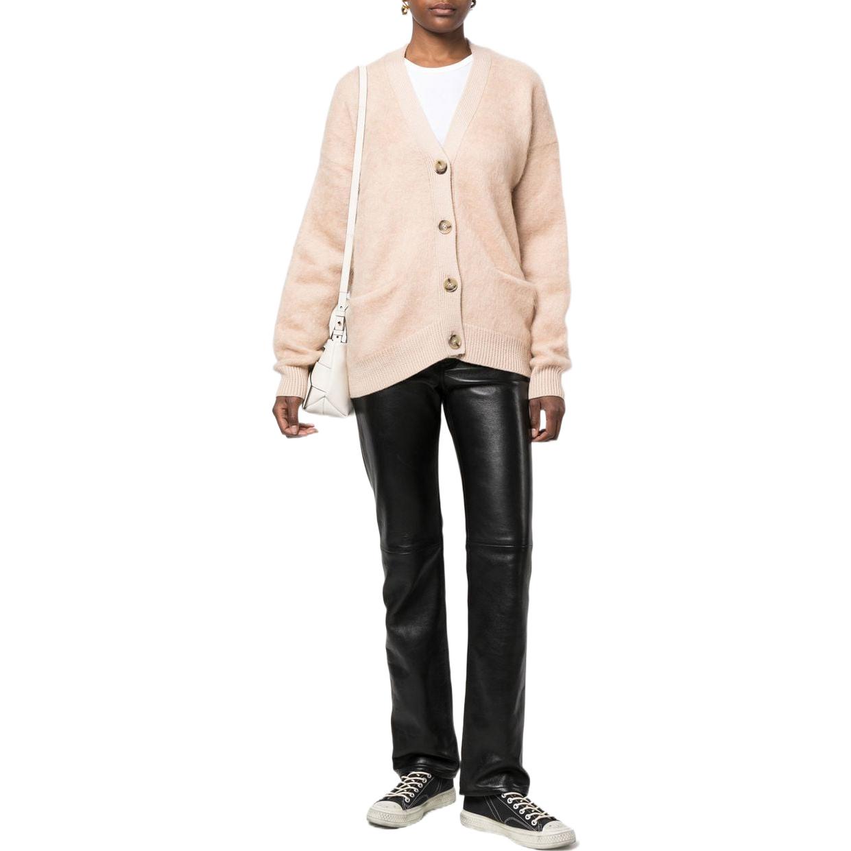 Шерстяной мохеровый вязаный кардиган Acne Studios, бежевый — фото 4