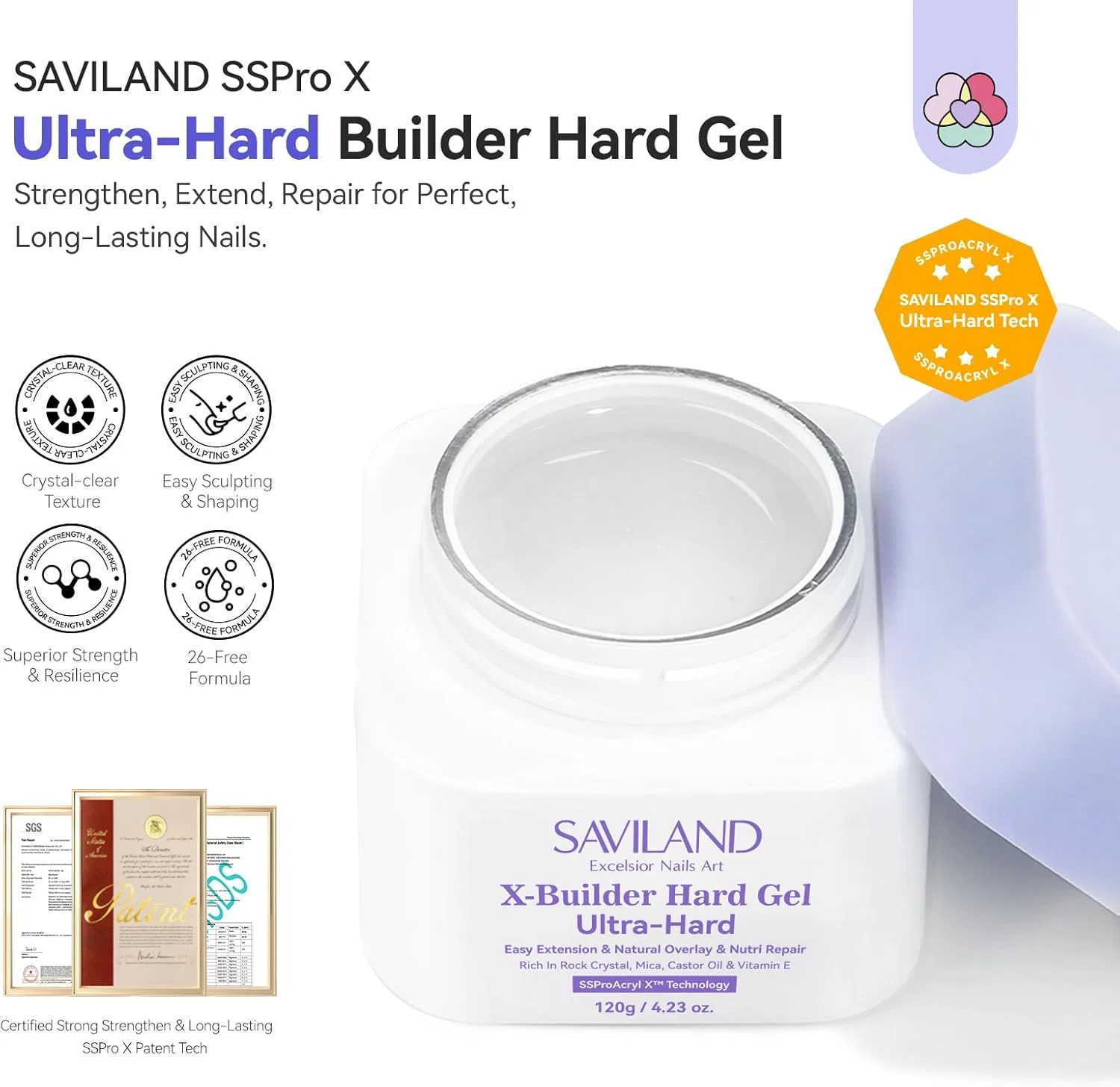 Гель для наращивания ногтей SAVILAND Super Hard Builder Gel, 100 г Saviland — фото 2
