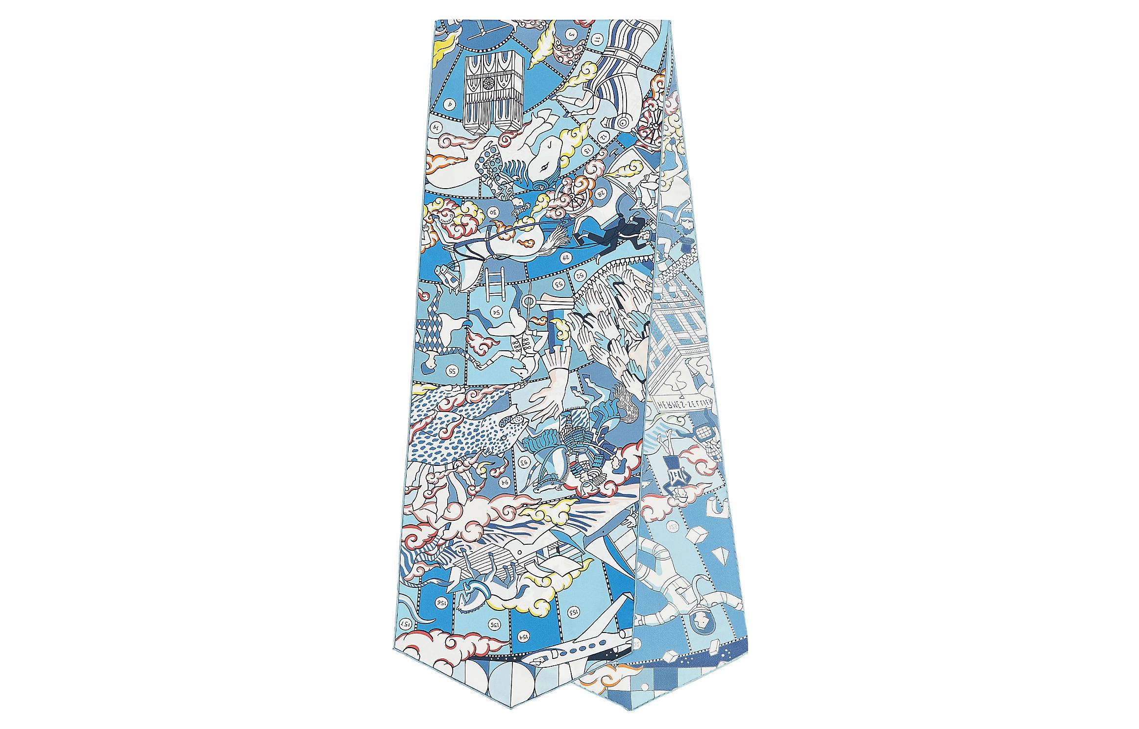 

HERMES Шёлковый шарф, Blue/White/Dark Pink