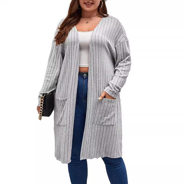 

Женский кардиган с длинными рукавами и карманами, plus size Xuba, Gray