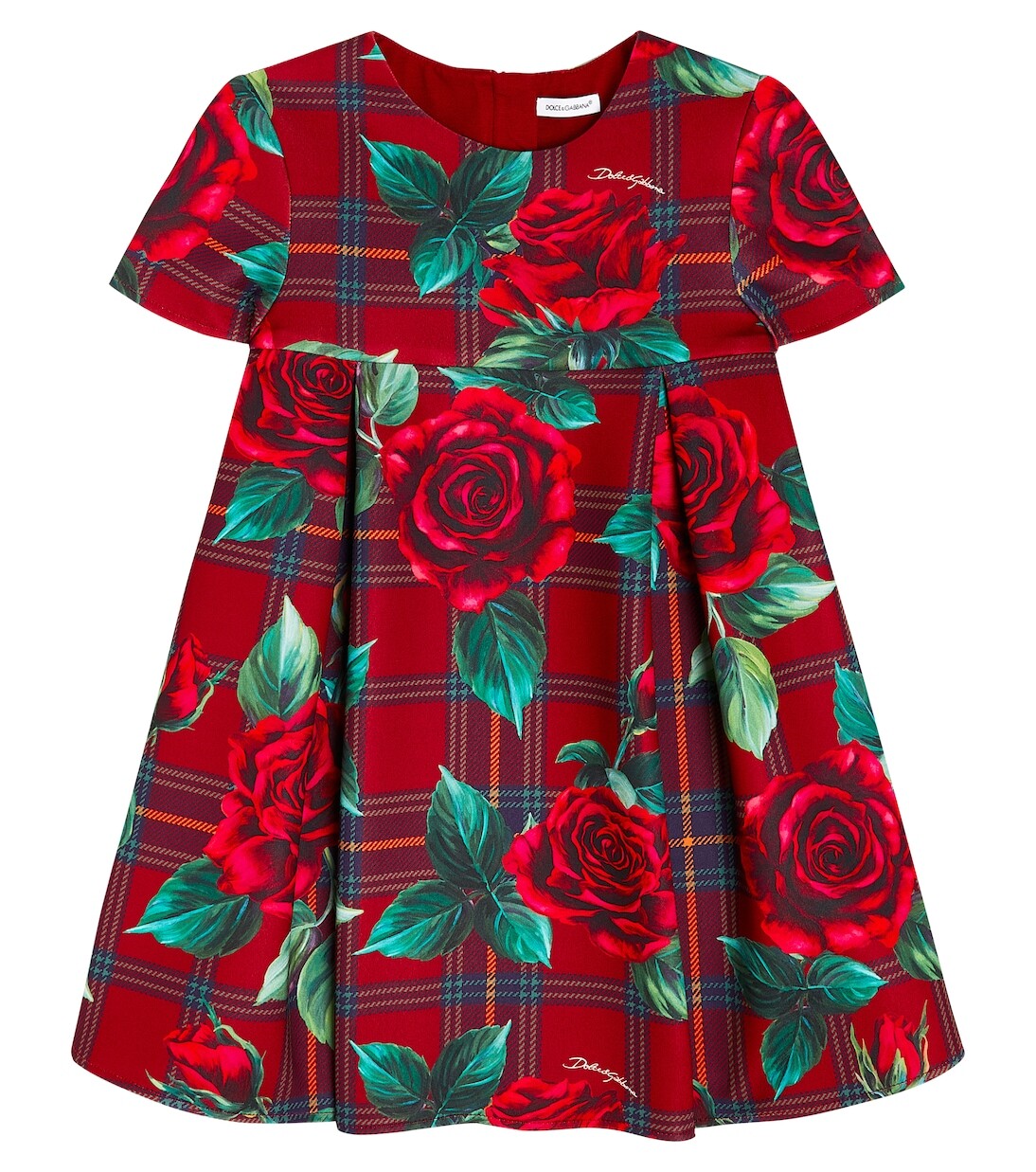 

Платье с аквалангом в клетку с цветочным принтом Dolce&Gabbana Kids, мультиколор