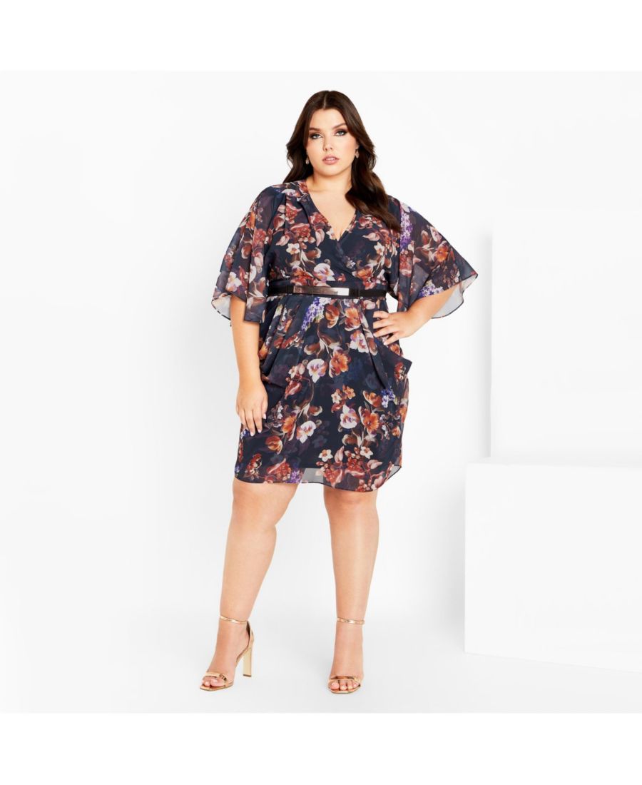 

Женское платье больших размеров с цветным принтом и запахом CITY CHIC, Navy
