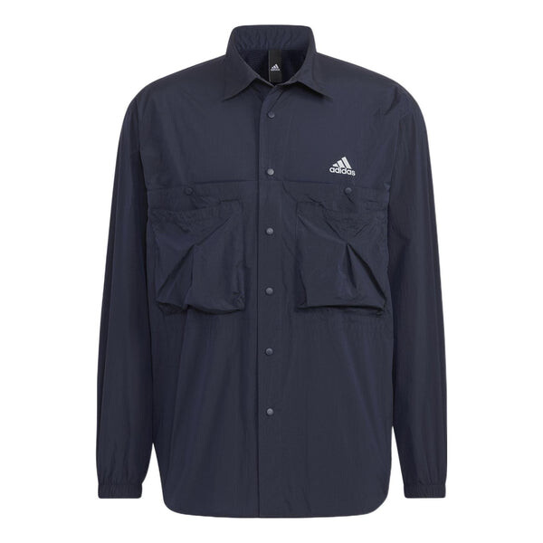 

Рубашка Men's adidas Prsve J Solid Color Sports Cargo Long Sleeves Ink Blue Shirt, синий