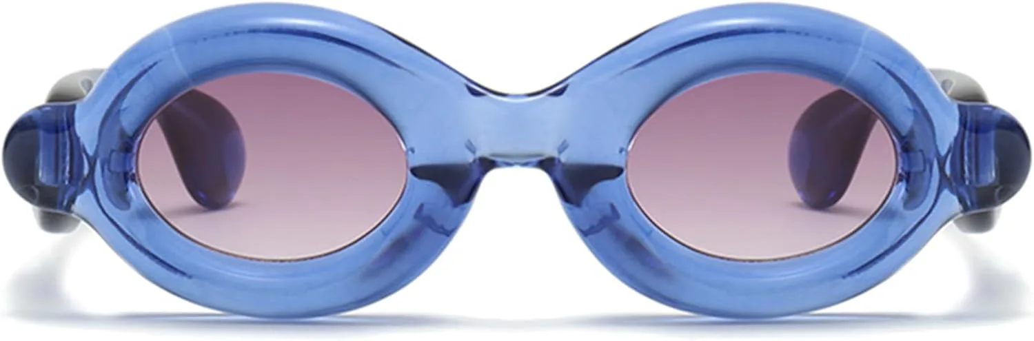 

bullabulling Стильные забавные надувные солнцезащитные очки в модной толстой оправе, милые овальные очки конфетных цветов, защита от УФ-излучения UV400, Deep Blue