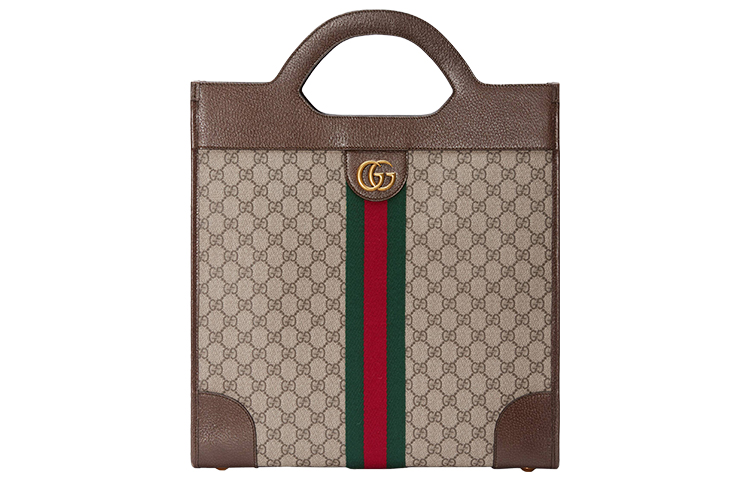 

GUCCI Сумка-шоппер Ophidia Canvas With Leather, средняя, унисекс, бежевый/эбеновое дерево