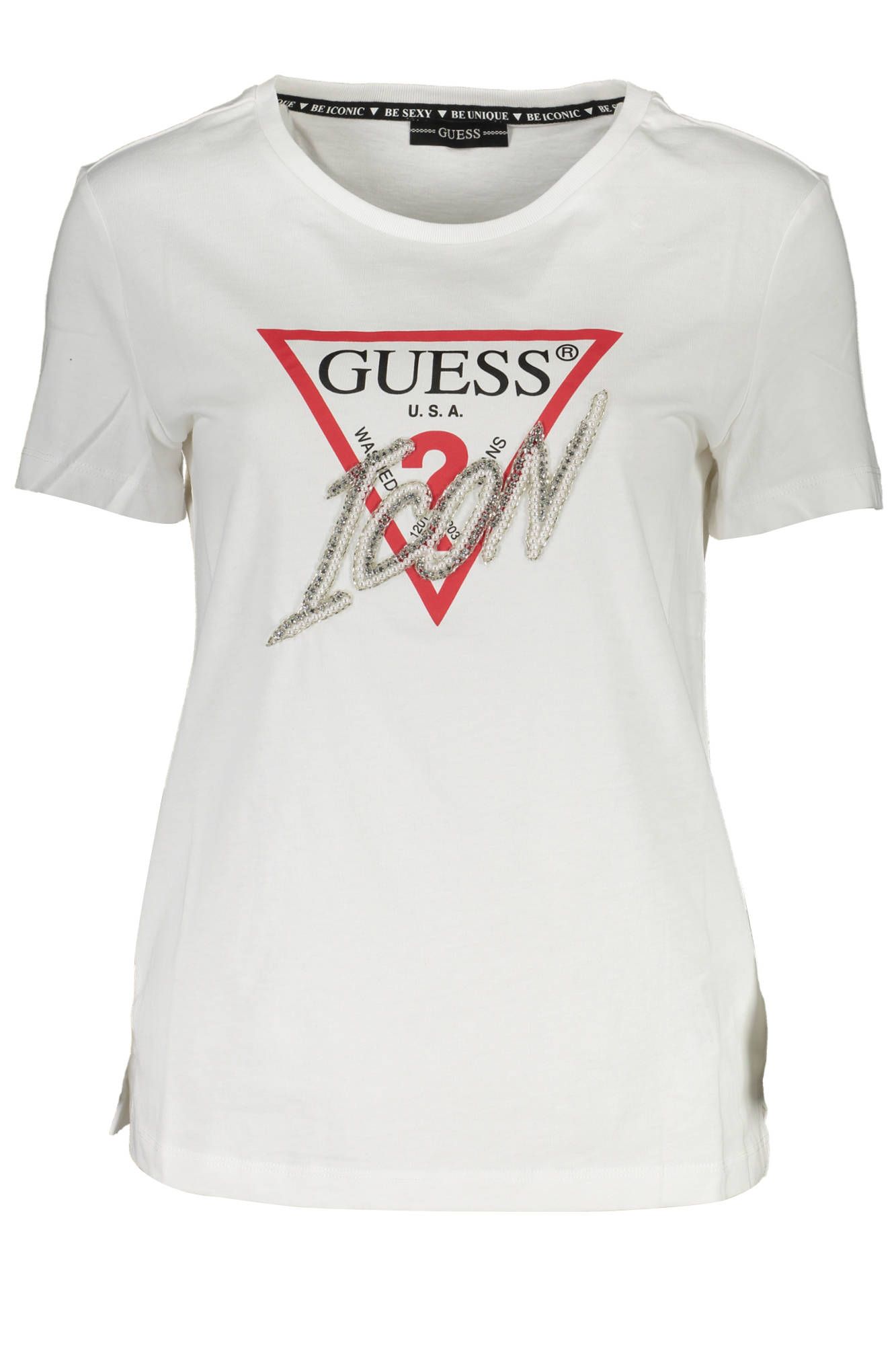 

Белая хлопковая женская футболка Guess Shoes