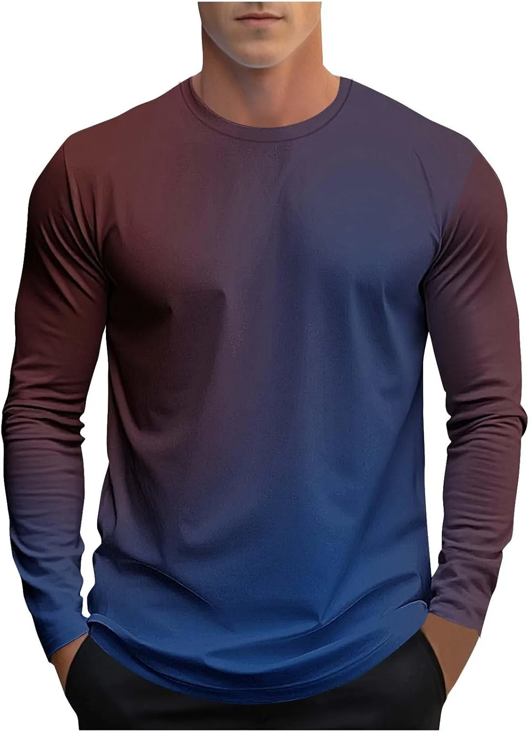 

Футболка с длинным рукавом для мужчин, градиент, свободный крой